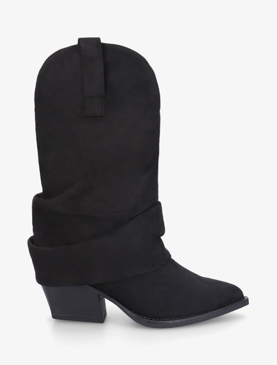 Bottines montantes à revers en suédine - Noir - 1