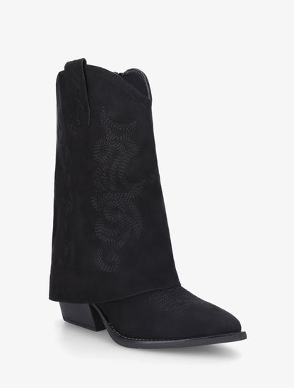 Bottines à revers et sûrpiqures en suédine - Noir - 2