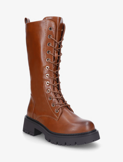 Bottines montantes en simili à lacets - Camel - 2