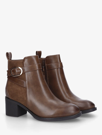Bottines bimatière à talon - Marron - 4