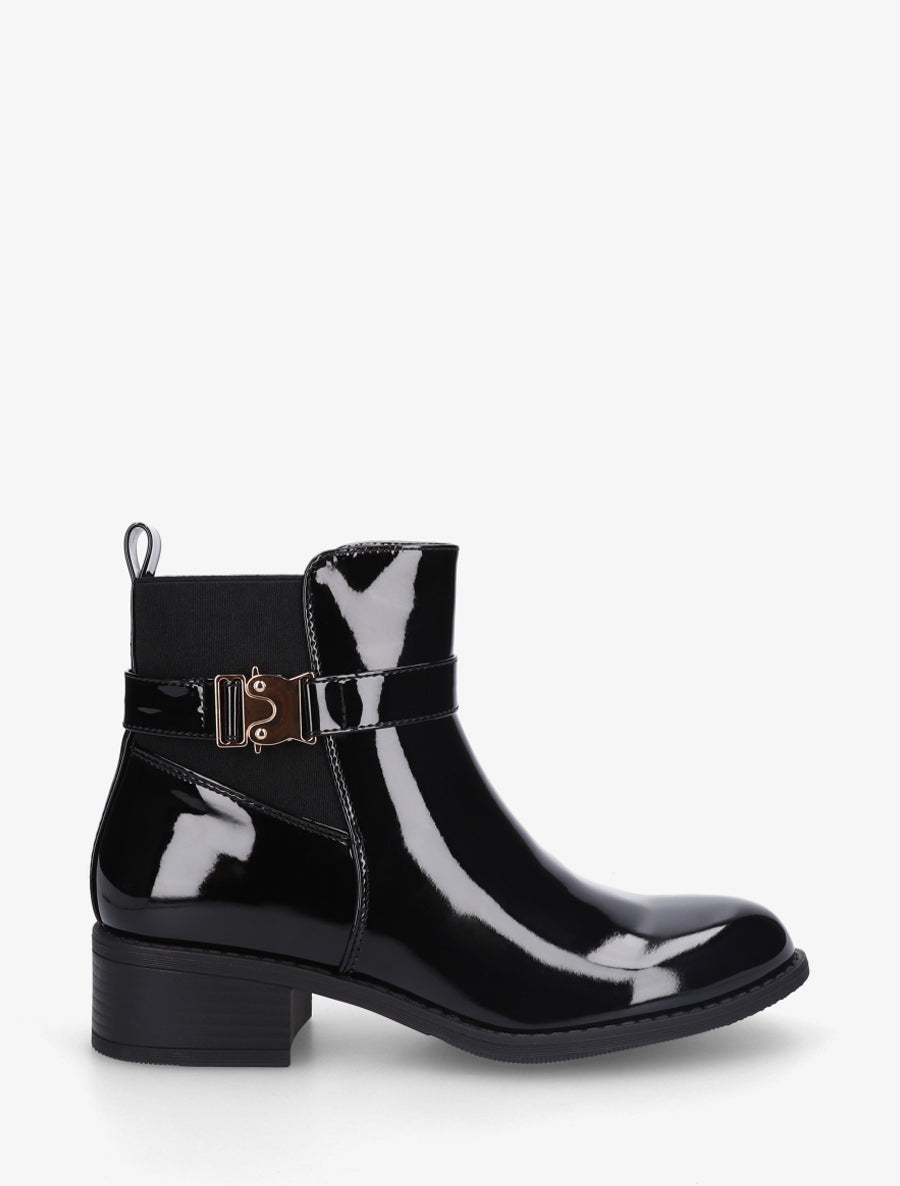 Bottines vernies à empiècement métal - Noir - 1
