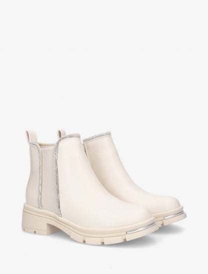 Bottines à cheville ornée de strass - Beige - 4