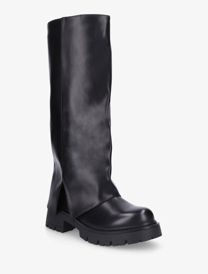 Bottes à revers et bout rond en simili - Noir - 2