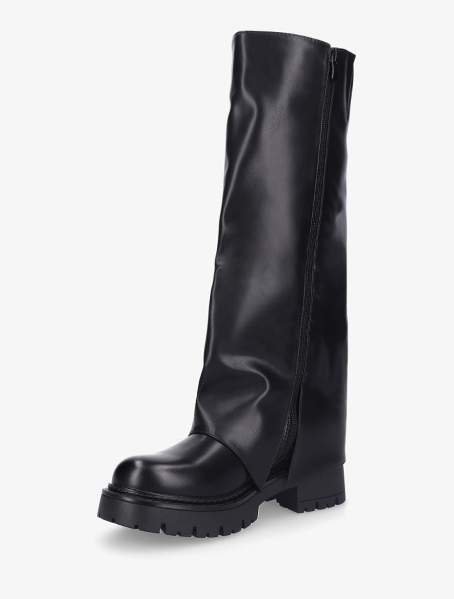 Bottes à revers et bout rond en simili - Noir - 3