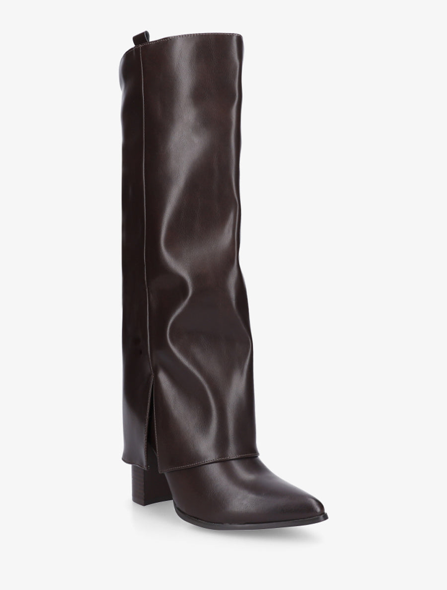 Bottes à revers à talon haut - Marron - 2
