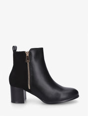 Bottines bimatière à zip décoratif - Noir - 1