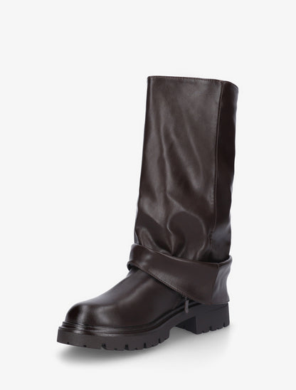 Bottines à revers et sanglées en simili - Marron - 3