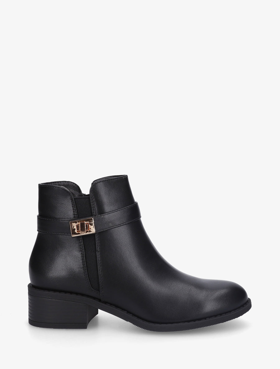 Bottines en simili à cheville élastiquée - Noir - 1