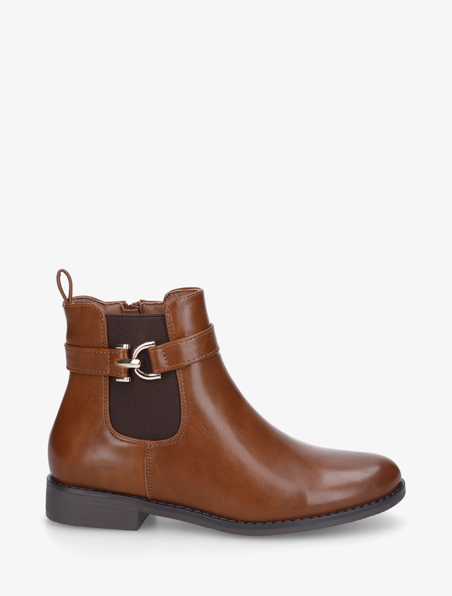 Bottines en simili à cheville élastiquée - Camel - 1