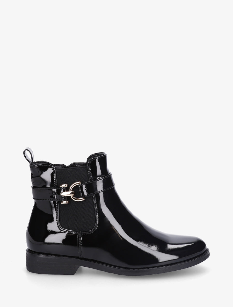Bottines vernies en simili à cheville élastiquée - Noir - 1