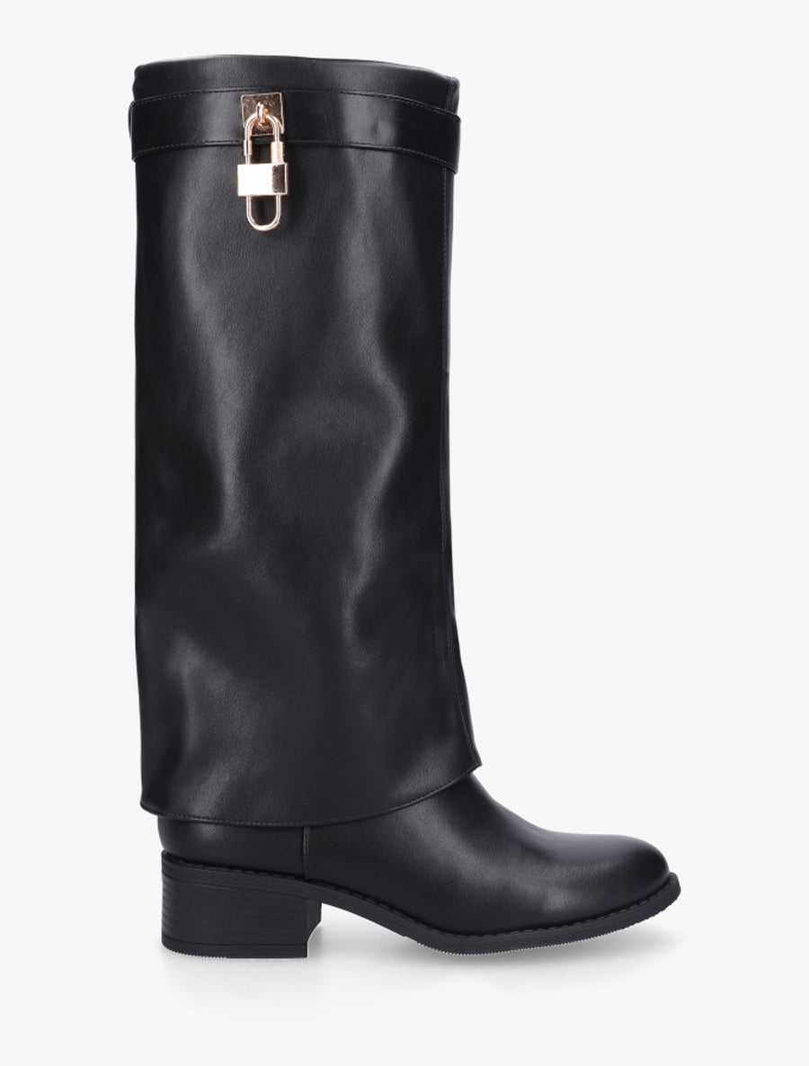 Bottes à revers et empiècement cadenas - Noir - 1