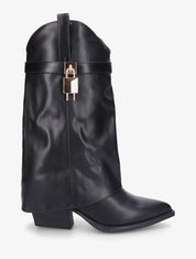 Bottines montantes à revers en simili - Noir - 1