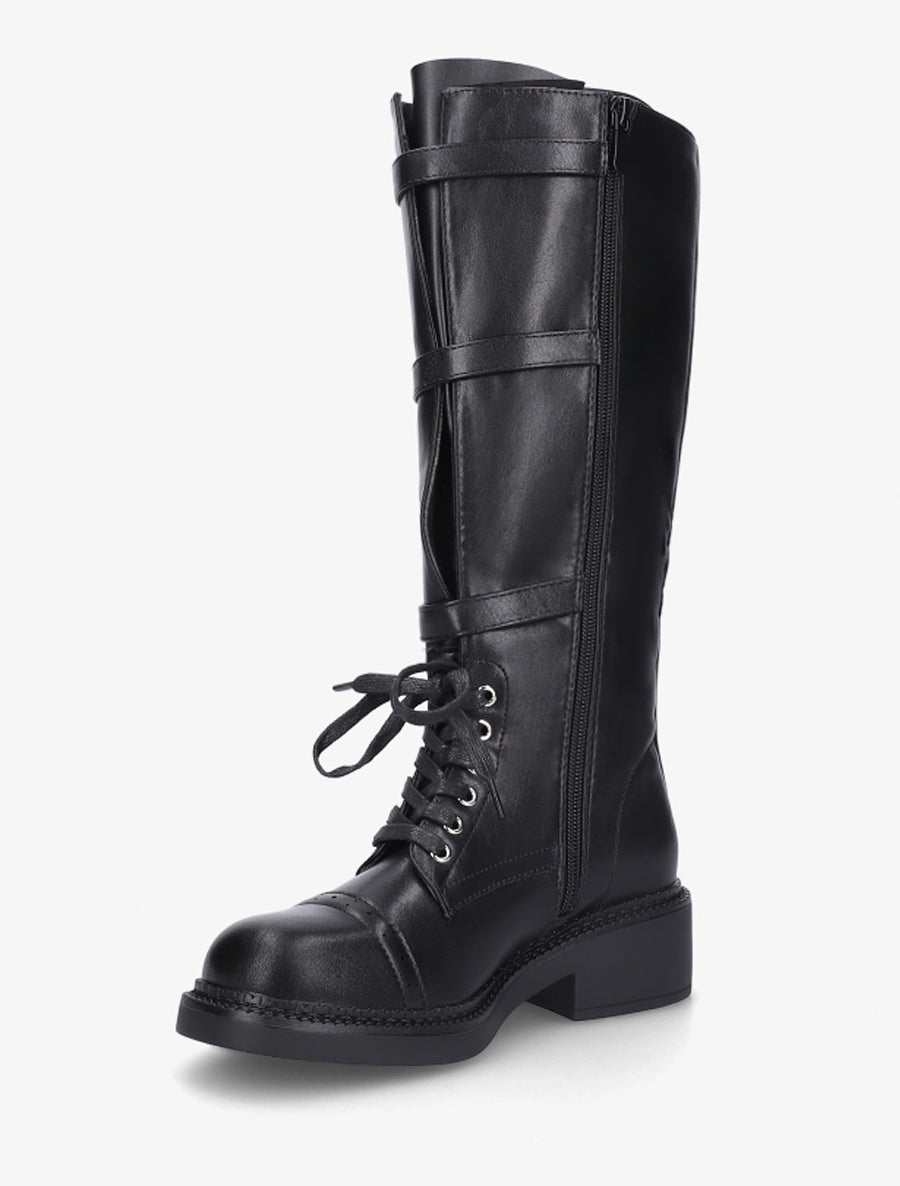 Bottes à lacets et triple sangles en simili - Noir - 3