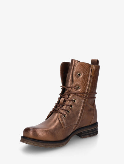 Bottines à lacets et détail imprimé croco - Camel - 3