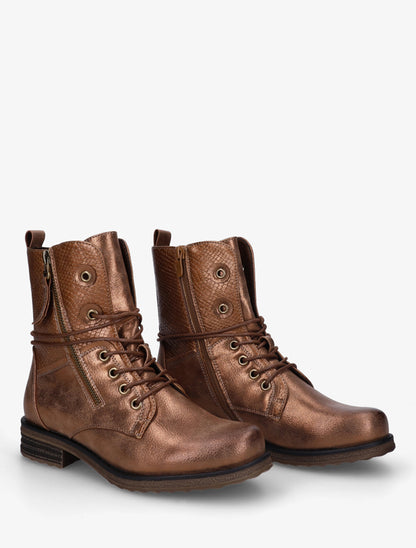 Bottines à lacets et détail imprimé croco - Camel - 4