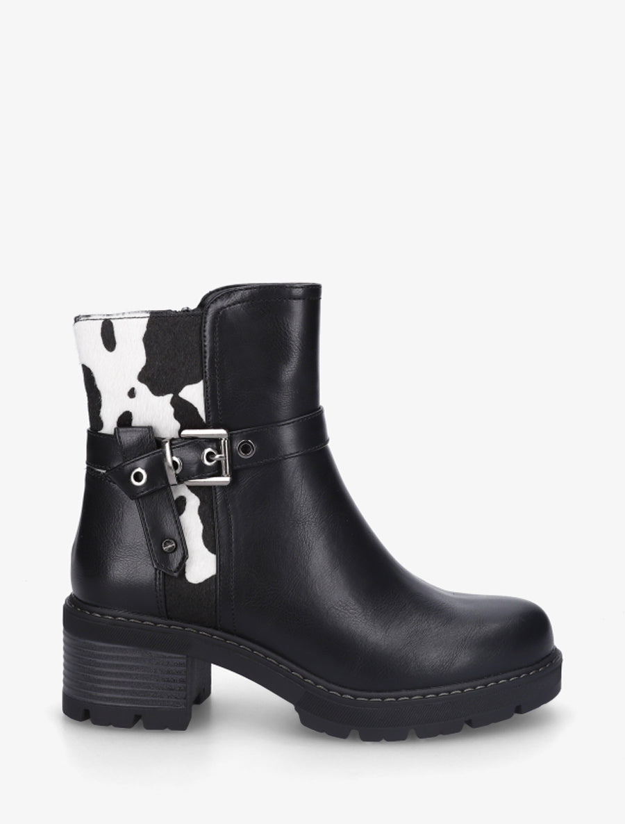 Bottines en simili à détail imprimé vache - Noir - 1