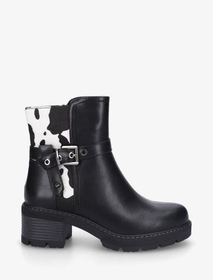Bottines en simili à détail imprimé vache - Noir - 1