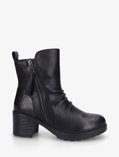 Bottines effet froissé et zip décoratif - Noir - 1
