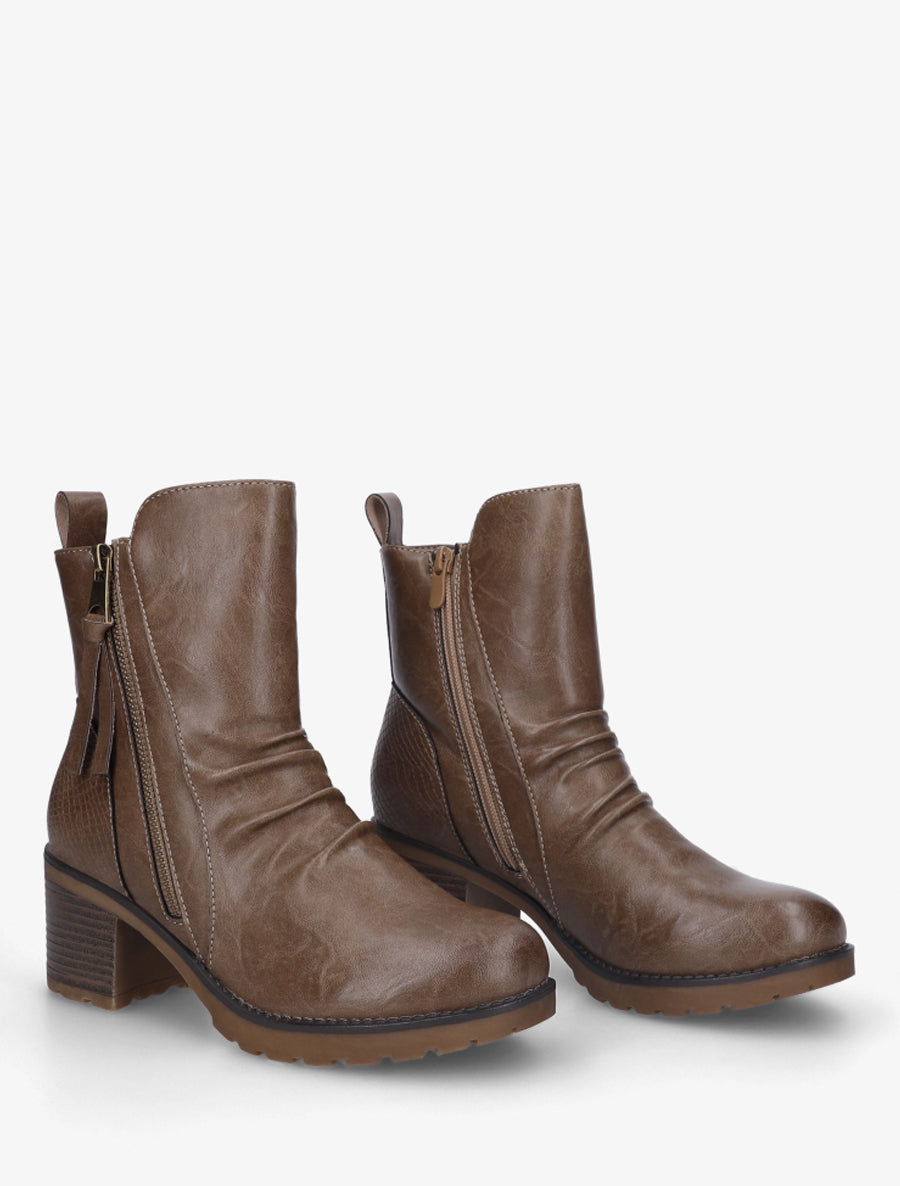 Bottines effet froissé et zip décoratif - Taupe foncé - 4