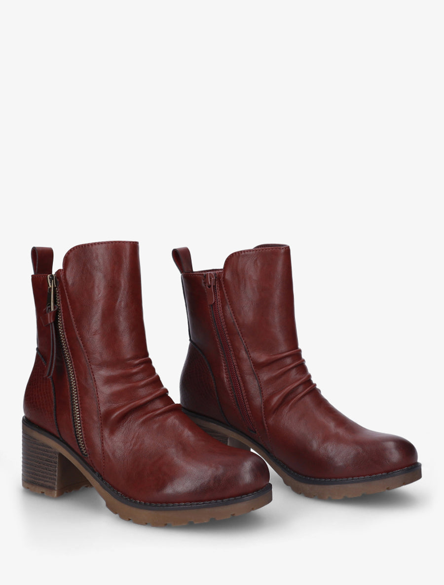 Bottines effet froissé et zip décoratif - Bordeaux - 4