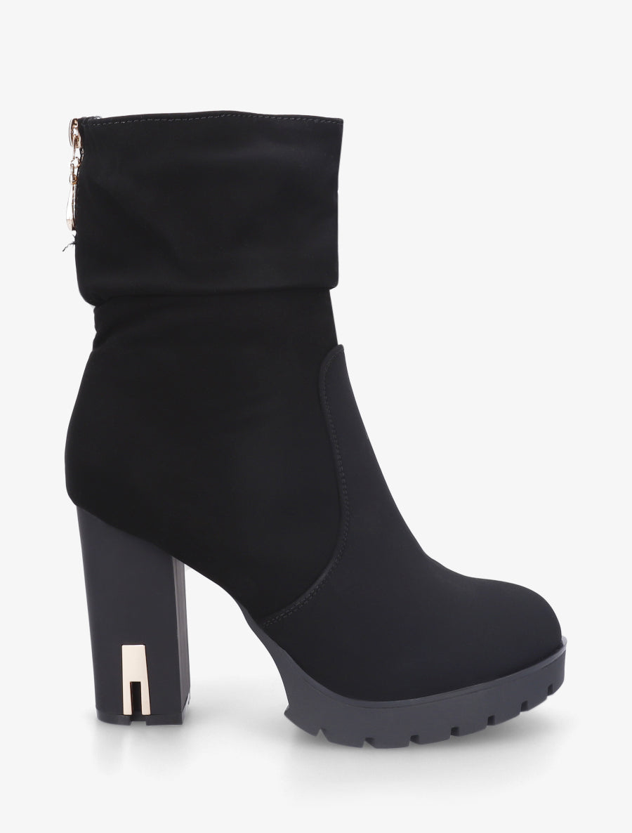 Bottines montantes à talon en suédine - Noir - 1