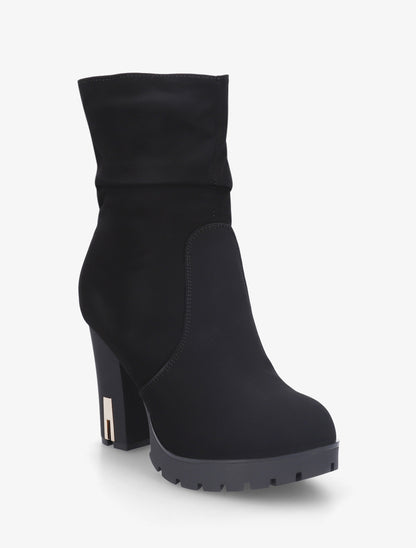 Bottines montantes à talon en suédine - Noir - 2