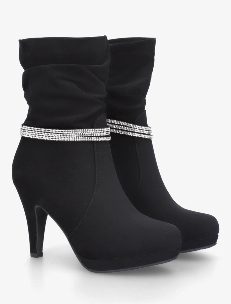 Bottines montantes à empiècement strass - Noir - 4