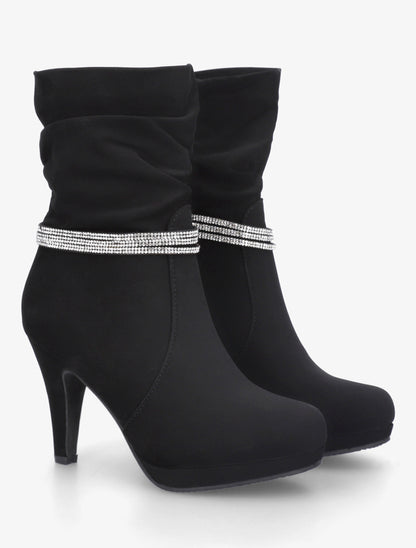 Bottines montantes à empiècement strass - Noir - 4