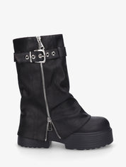 Bottines montantes à revers et zip décoratif - Noir - 1