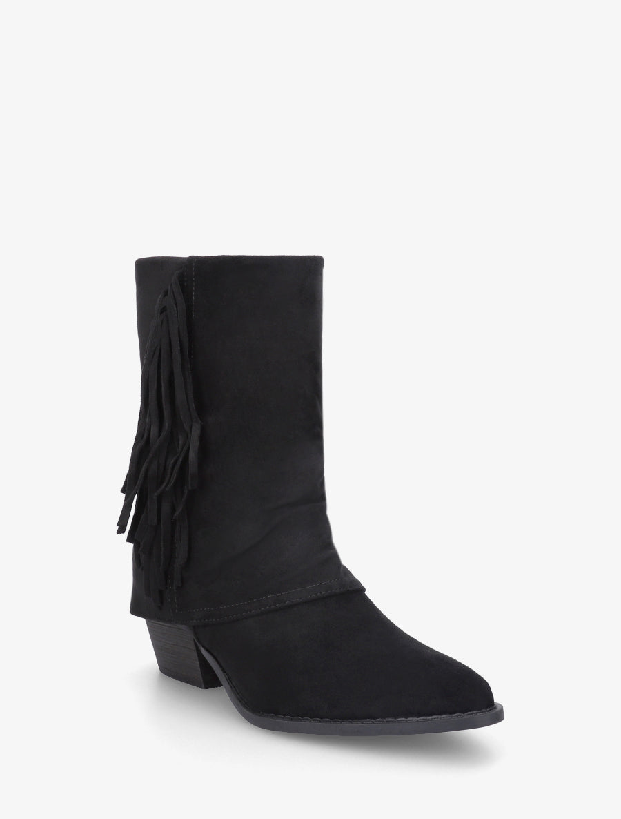 Bottines à revers et franges - Noir - 2