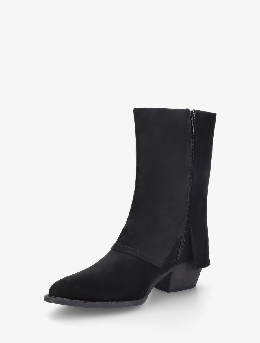 Bottines à revers et franges - Noir - 3