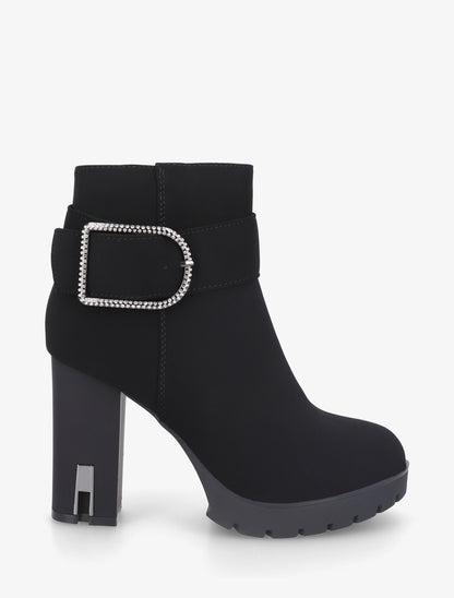 Bottines à talon et boucle à strass - Noir - 1