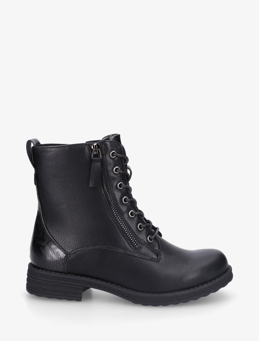 Bottines en simili à lacets et zip décoratif - Noir - 1