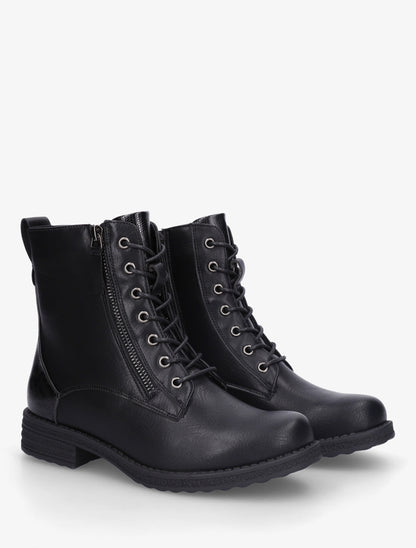Bottines en simili à lacets et zip décoratif - Noir - 4