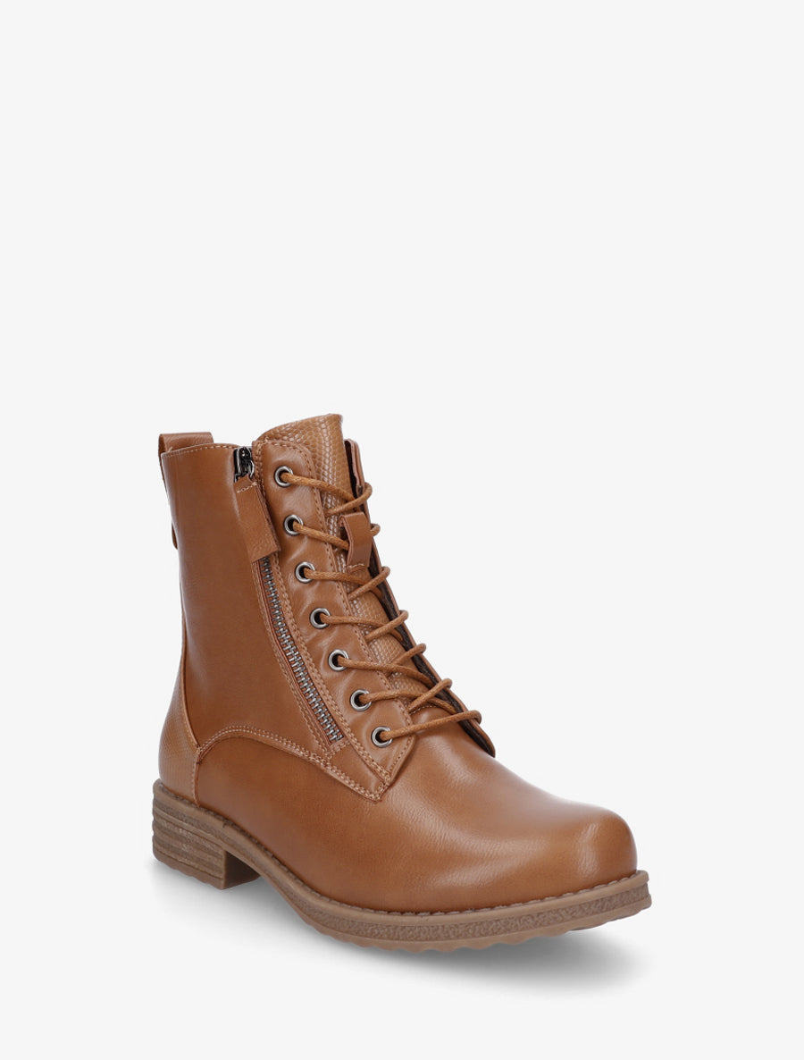 Bottines en simili à lacets et zip décoratif - Camel - 2