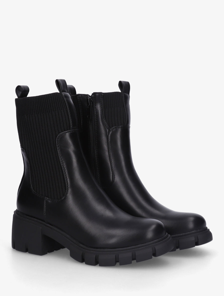 Bottines montantes bi-matière à semelle crantée - Noir - 4