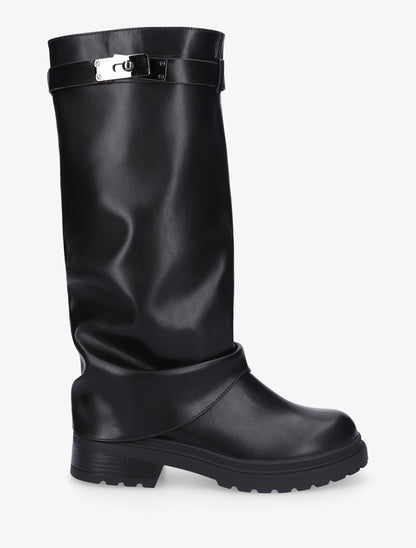 Bottes à revers en simili - Noir - 1