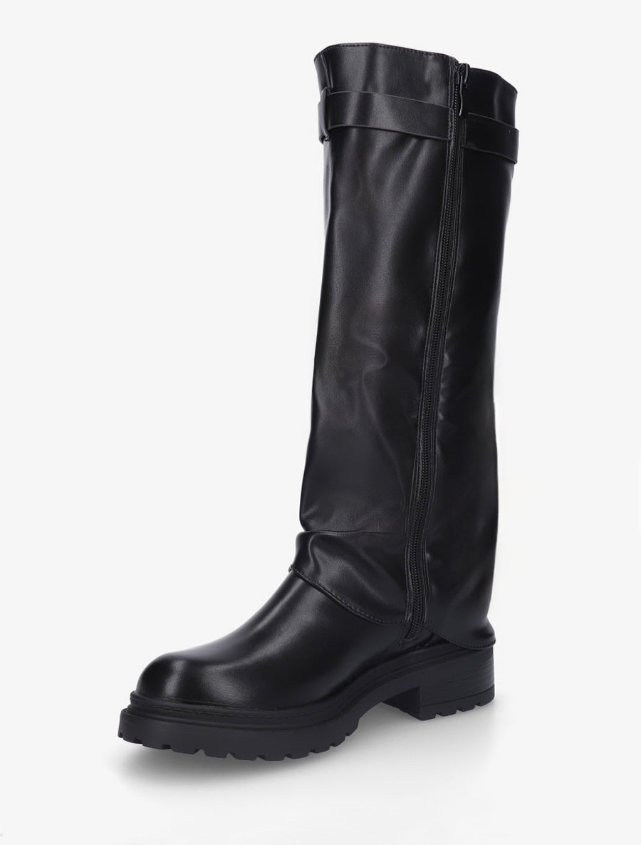 Bottes à revers en simili - Noir - 3