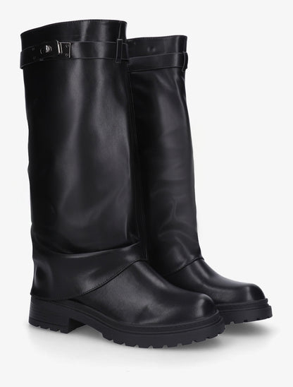 Bottes à revers en simili - Noir - 4