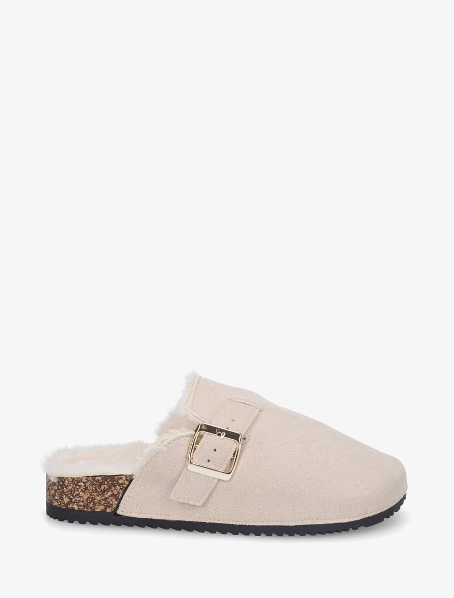 Mules fourrées en suédine - Beige - 1