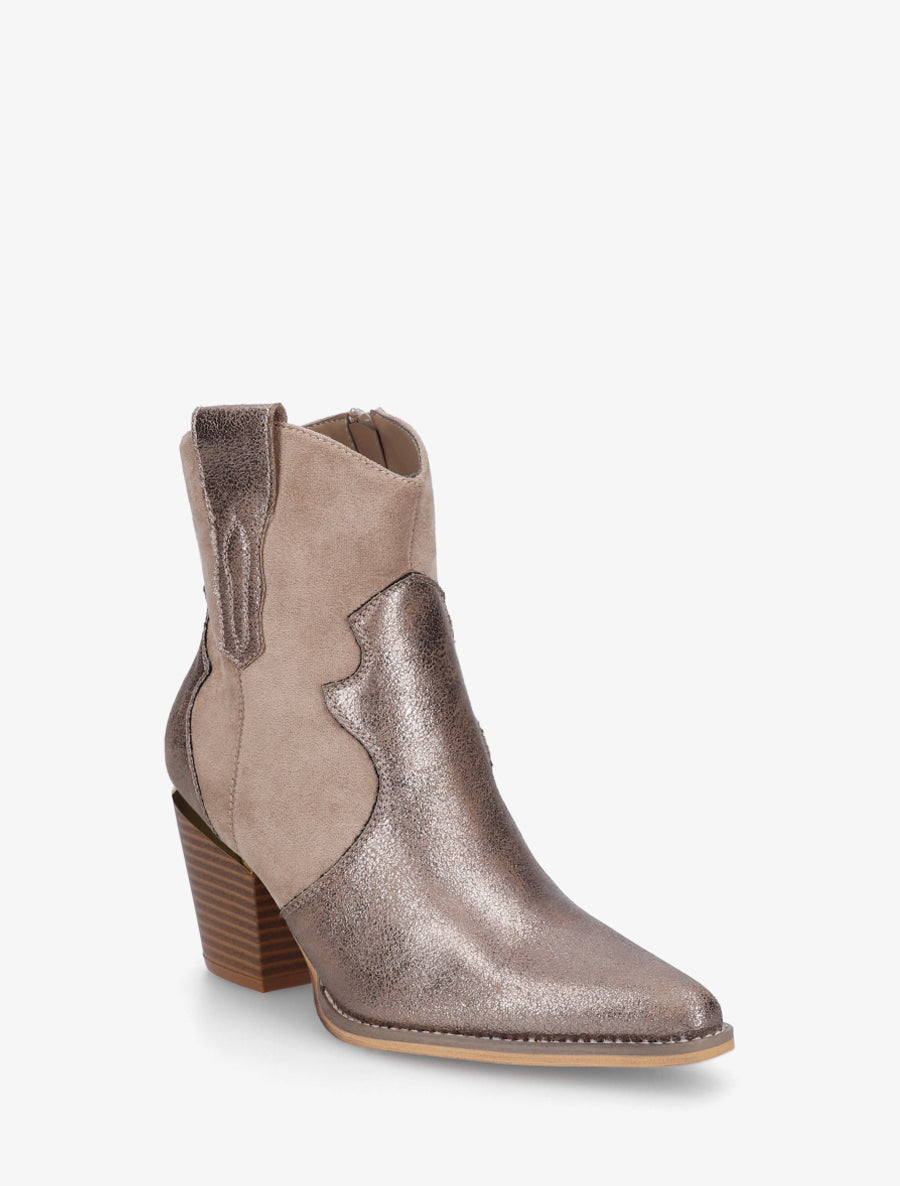 Bottines irisées style santiag - Taupe - 2