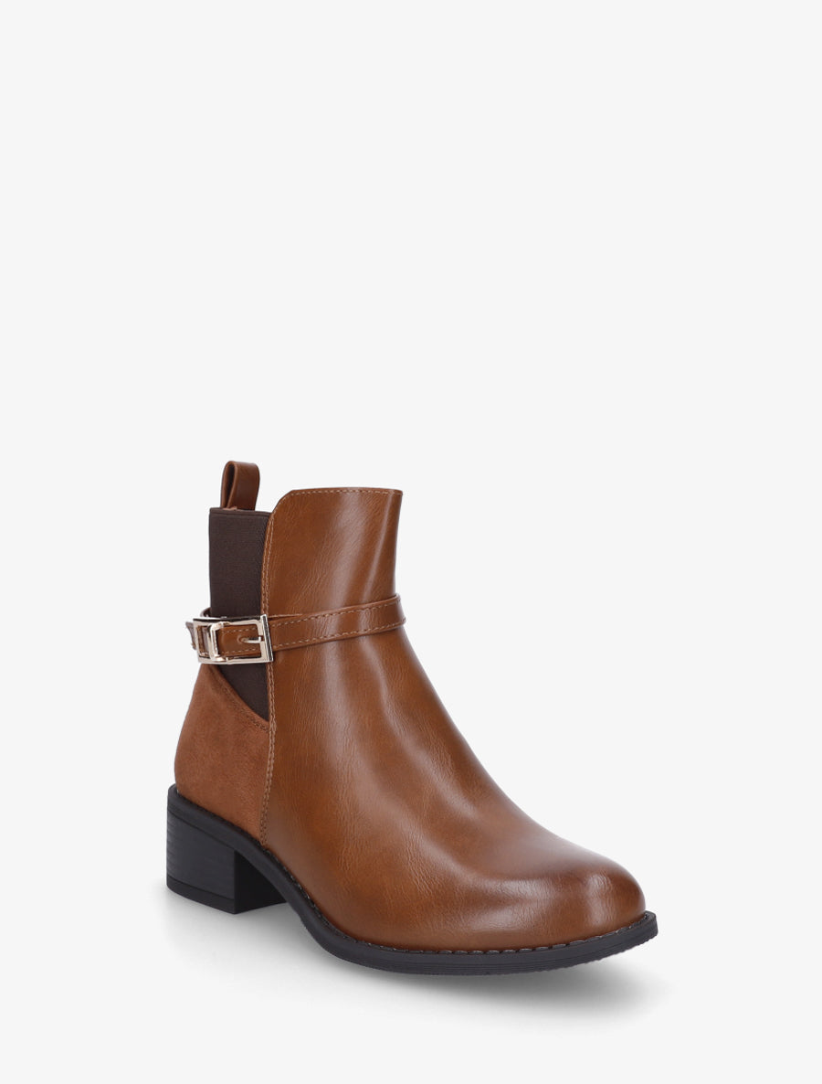 Bottines bi-matière élastiquées - Camel - 2