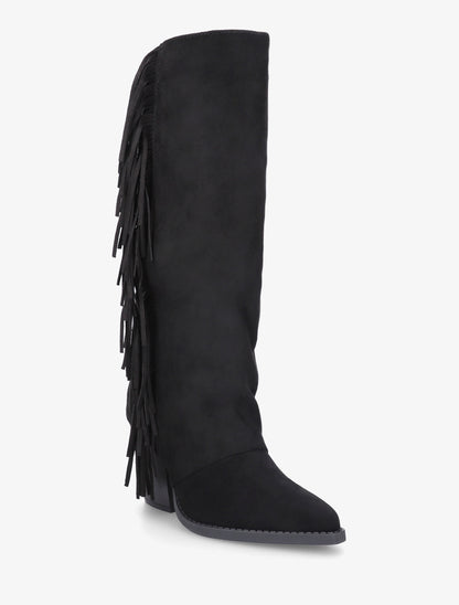 Bottes à franges bohème en suédine - Noir - 2
