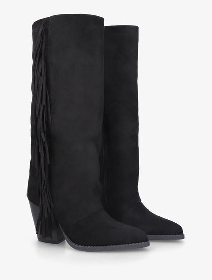 Bottes à franges bohème en suédine - Noir - 4