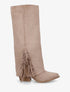 Bottes à franges et revers en suédine - Taupe - 1