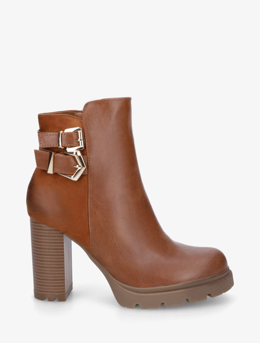 Bottines à talon et boucles - Camel - 1