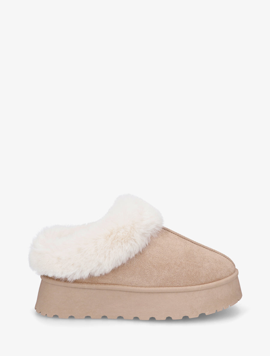 Mules fourrées à semelle épaisse - Taupe - 1