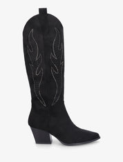 Bottes en suédine style santiags - Noir - 1