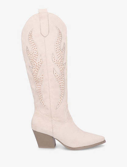 Bottes en suédine style santiags - Beige - 1