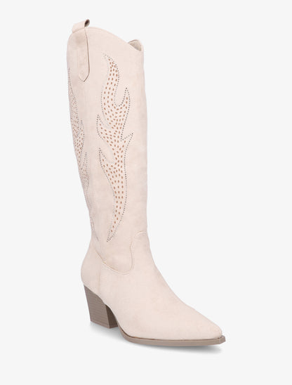 Bottes en suédine style santiags - Beige - 2